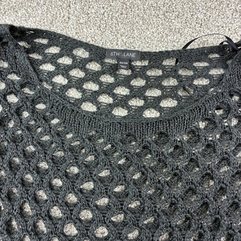 6th & Lane Women Plus Size 22/24 Charcoal Grey Crochet Open Knit‎ Sweater Top